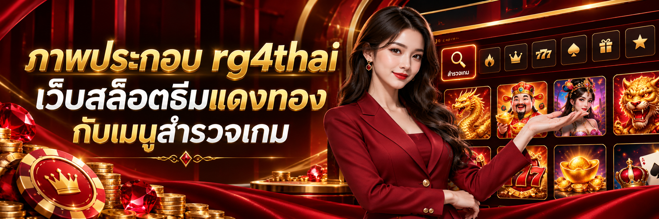 ภาพประกอบ rg4thai เว็บสล็อตธีมแดงทองกับเมนูสำรวจเกม